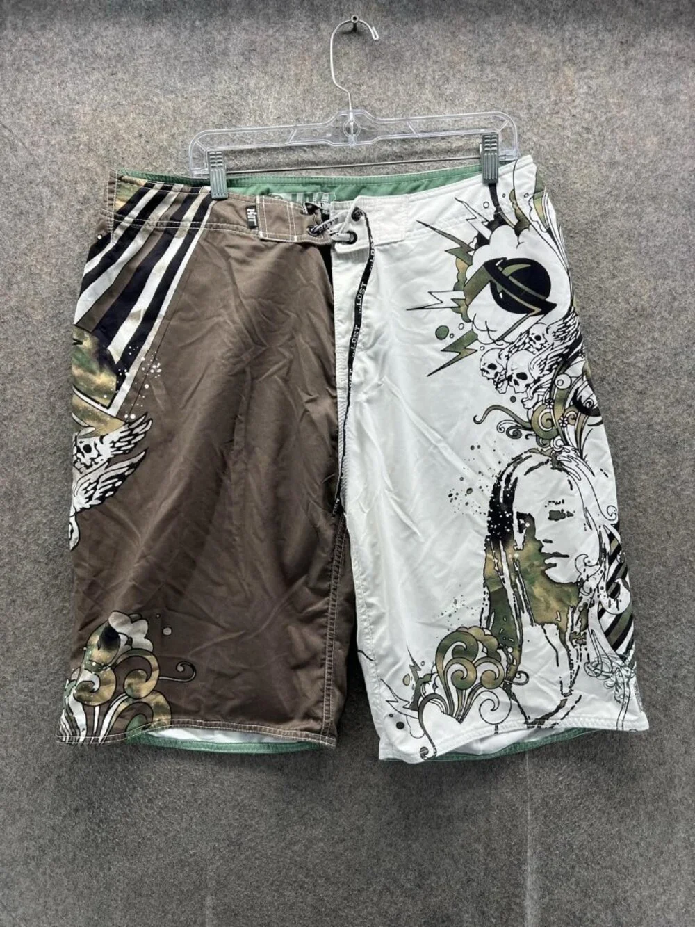 Lost Swim Trunks Mens 38 Multicolor Skull Colorblock Quick Dry Board Shorts Y2K